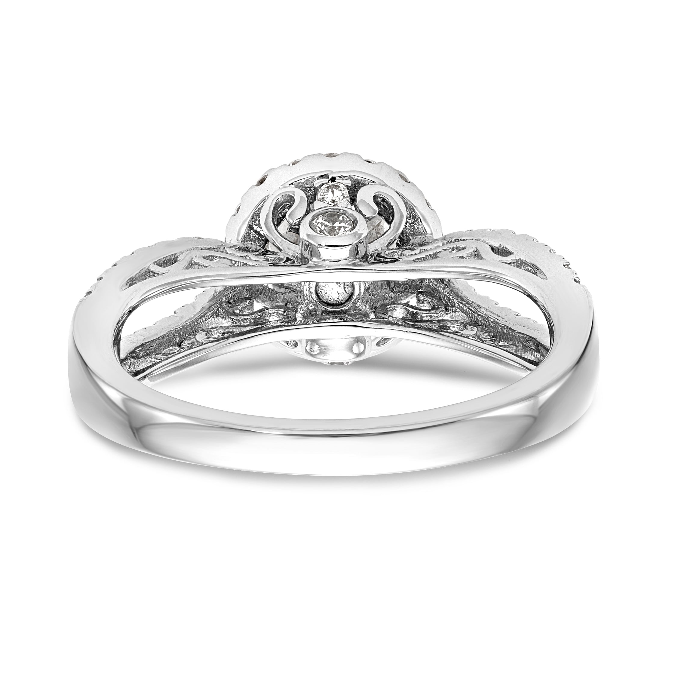 14K White Gold Round Simulated Diamond Halo Engagement Ring