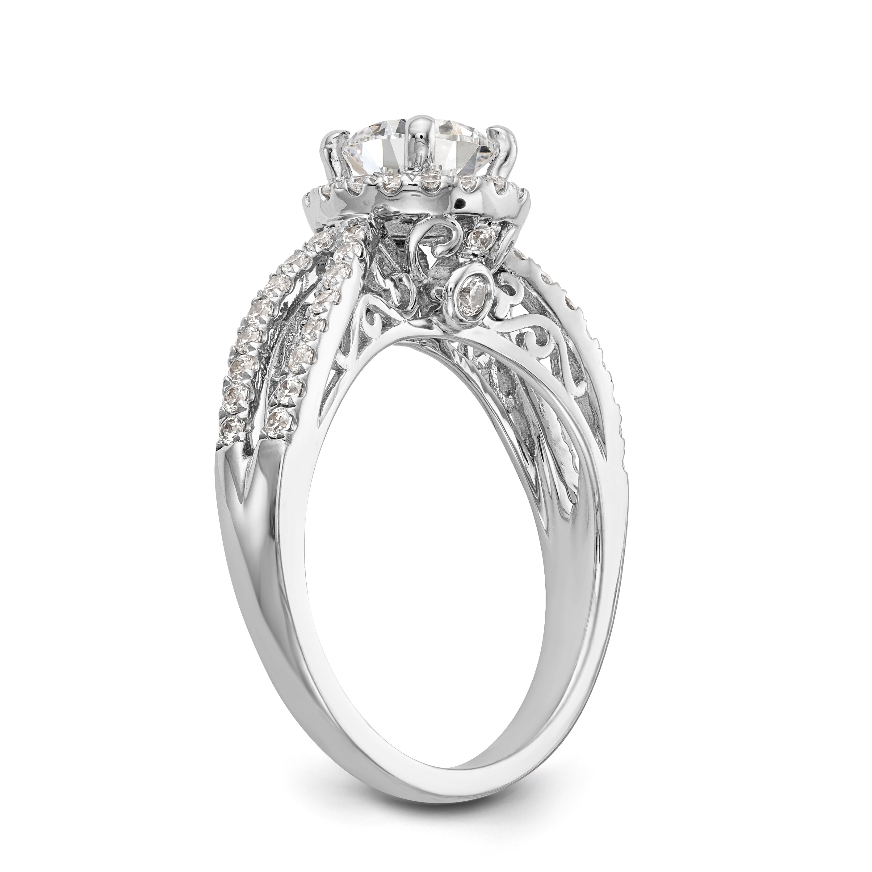 14K White Gold Round Simulated Diamond Halo Engagement Ring