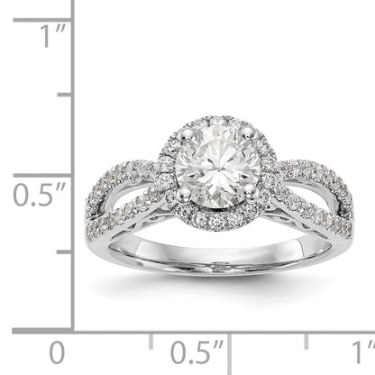 14K White Gold Round Simulated Diamond Halo Engagement Ring