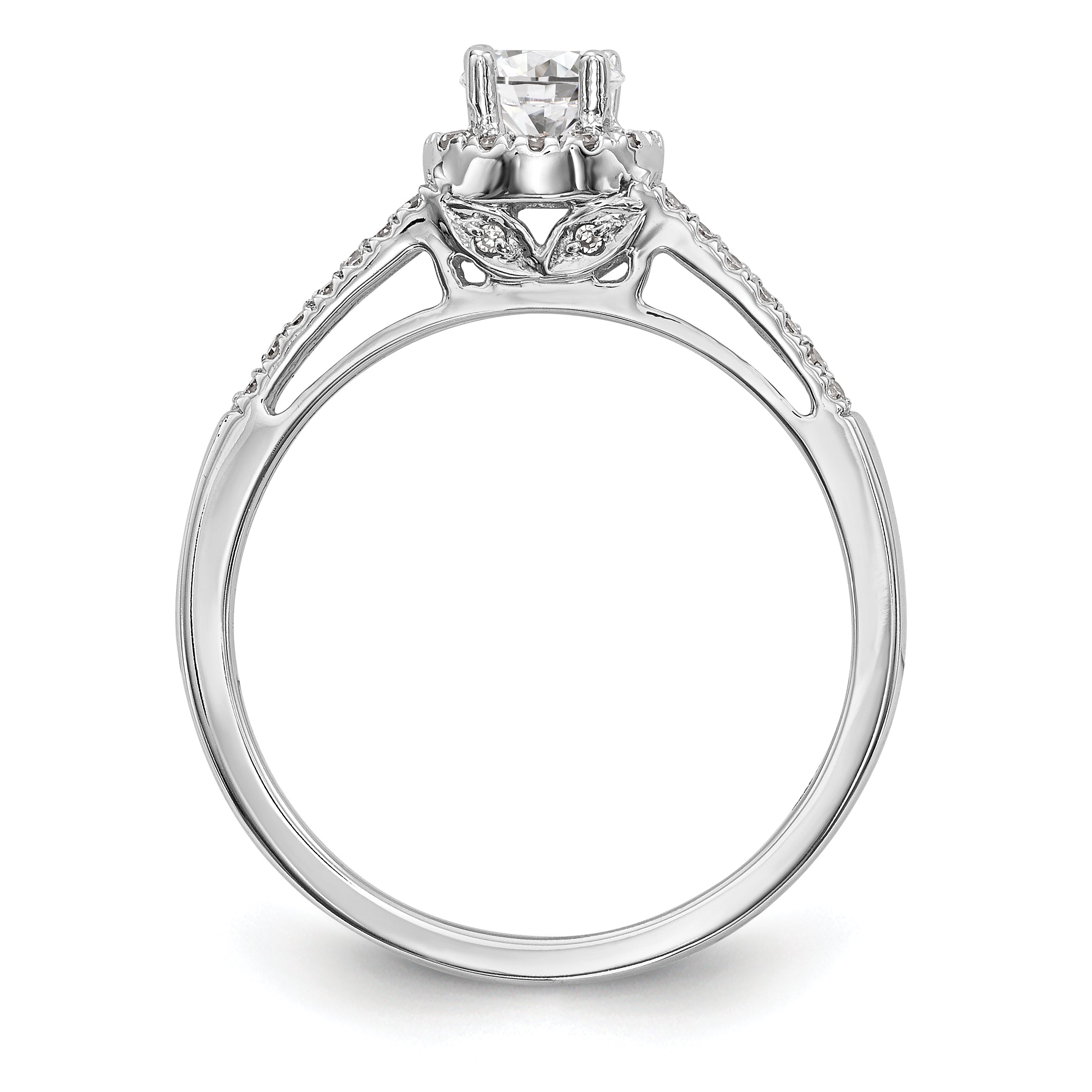 14K White Gold Round Simulated Diamond Halo Engagement Ring