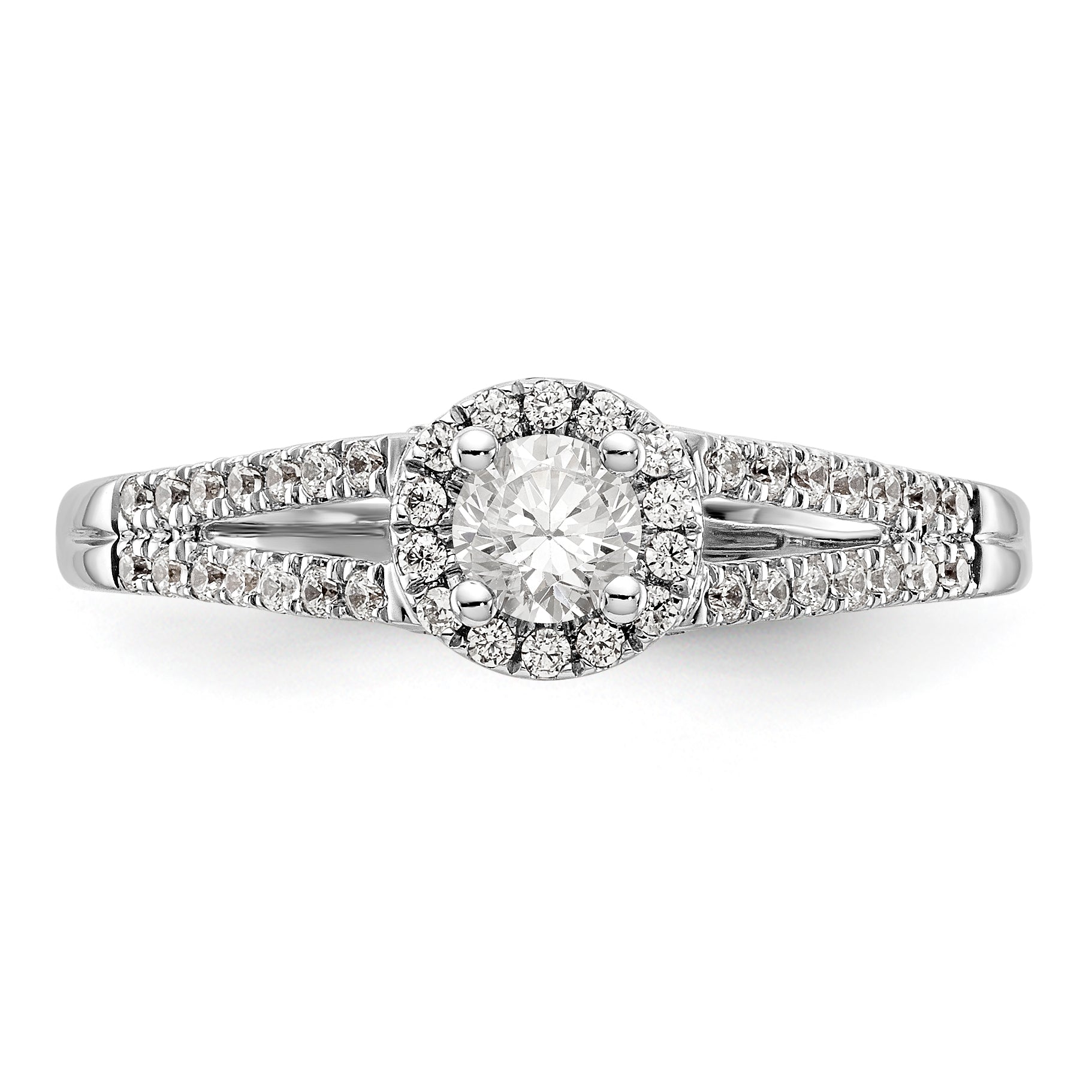 14K White Gold Round Simulated Diamond Halo Engagement Ring