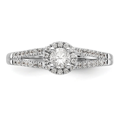 14K White Gold Round Simulated Diamond Halo Engagement Ring