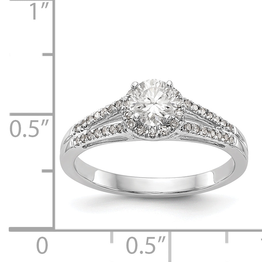 14K White Gold Round Simulated Diamond Halo Engagement Ring