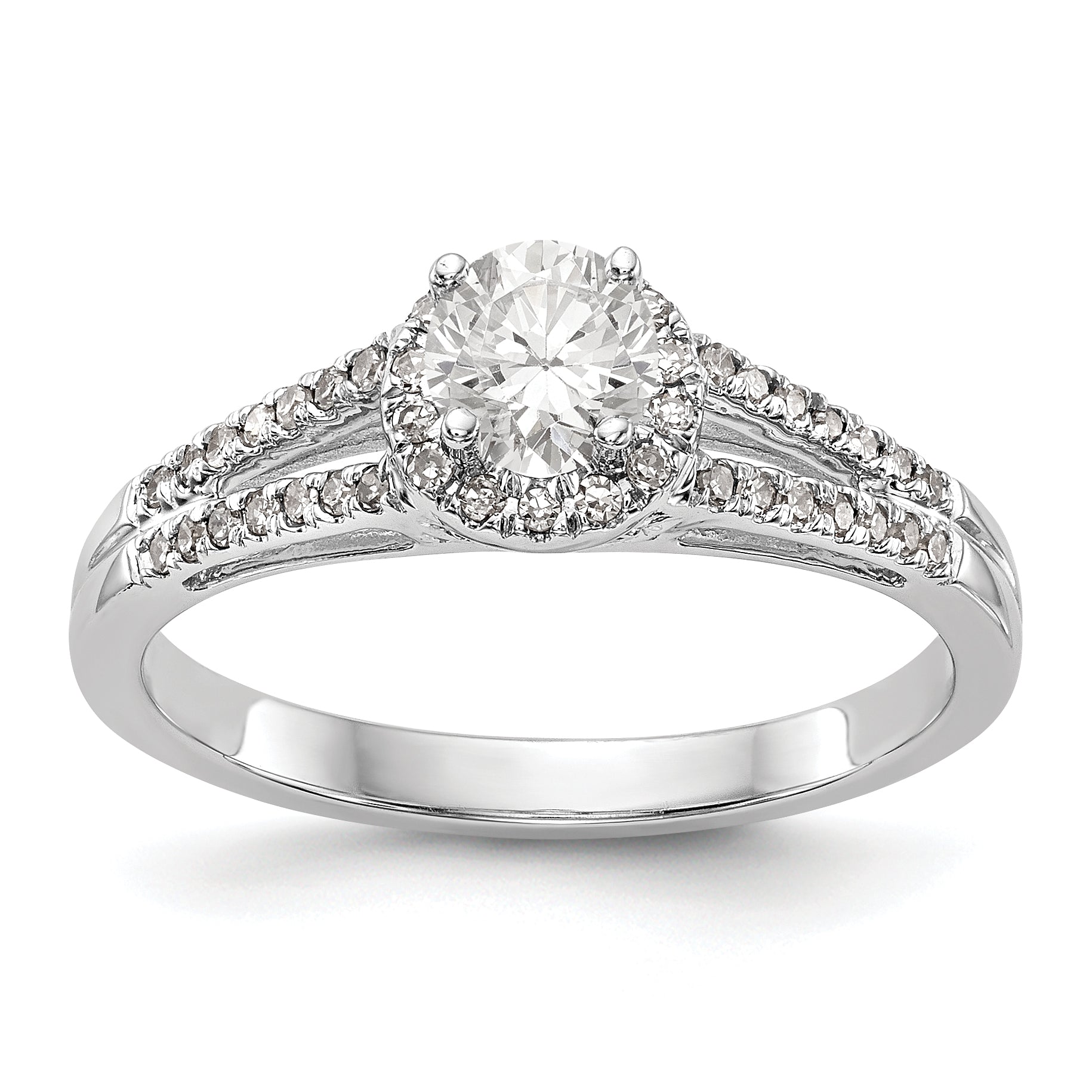 14K White Gold Round Simulated Diamond Halo Engagement Ring