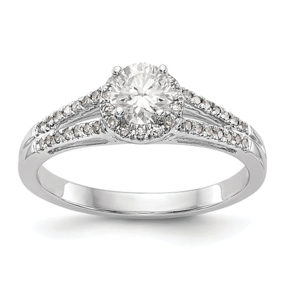 14K White Gold Round Simulated Diamond Halo Engagement Ring