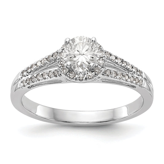 14K White Gold Round Simulated Diamond Halo Engagement Ring