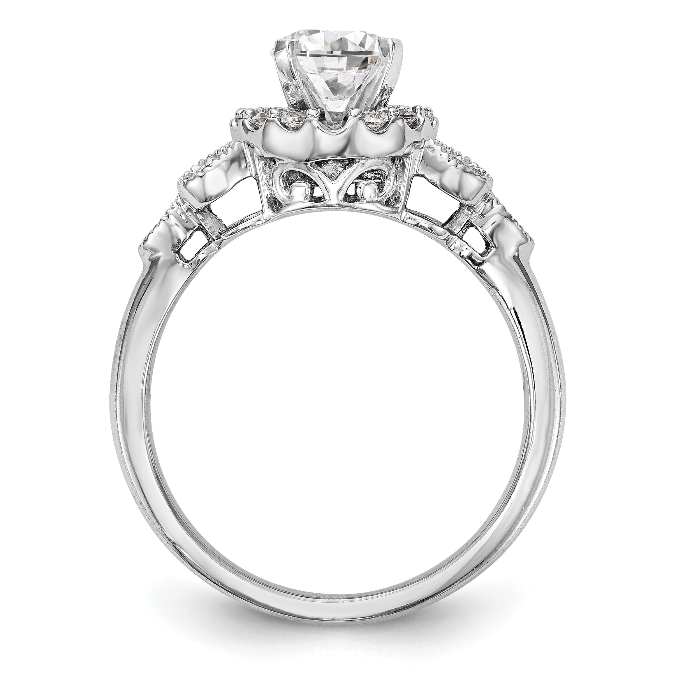 14K White Gold Round Simulated Diamond Halo Engagement Ring