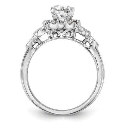 14K White Gold Round Simulated Diamond Halo Engagement Ring