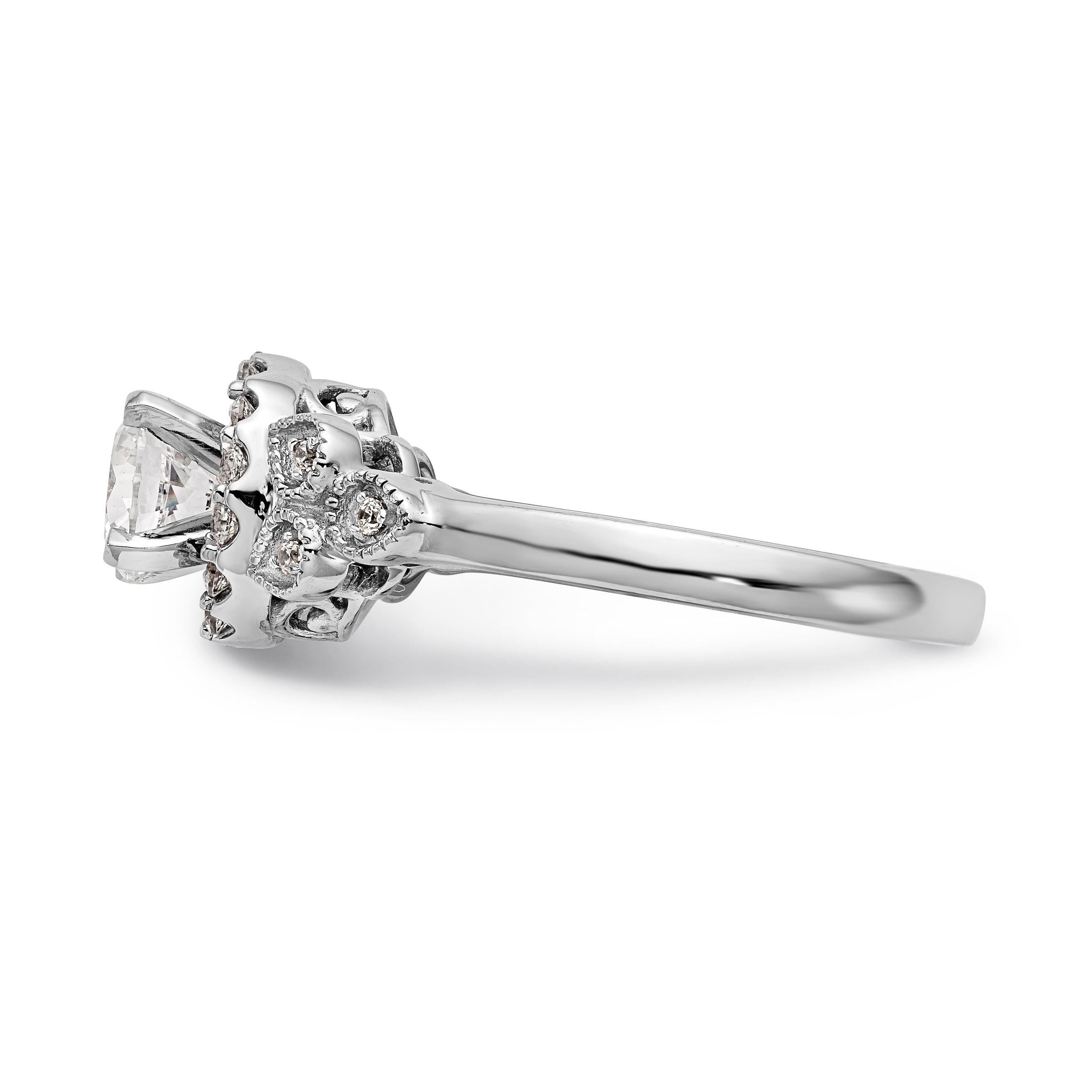 14K White Gold Round Simulated Diamond Halo Engagement Ring