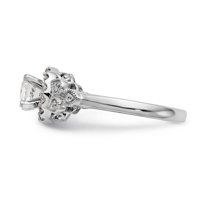 14K White Gold Round Simulated Diamond Halo Engagement Ring