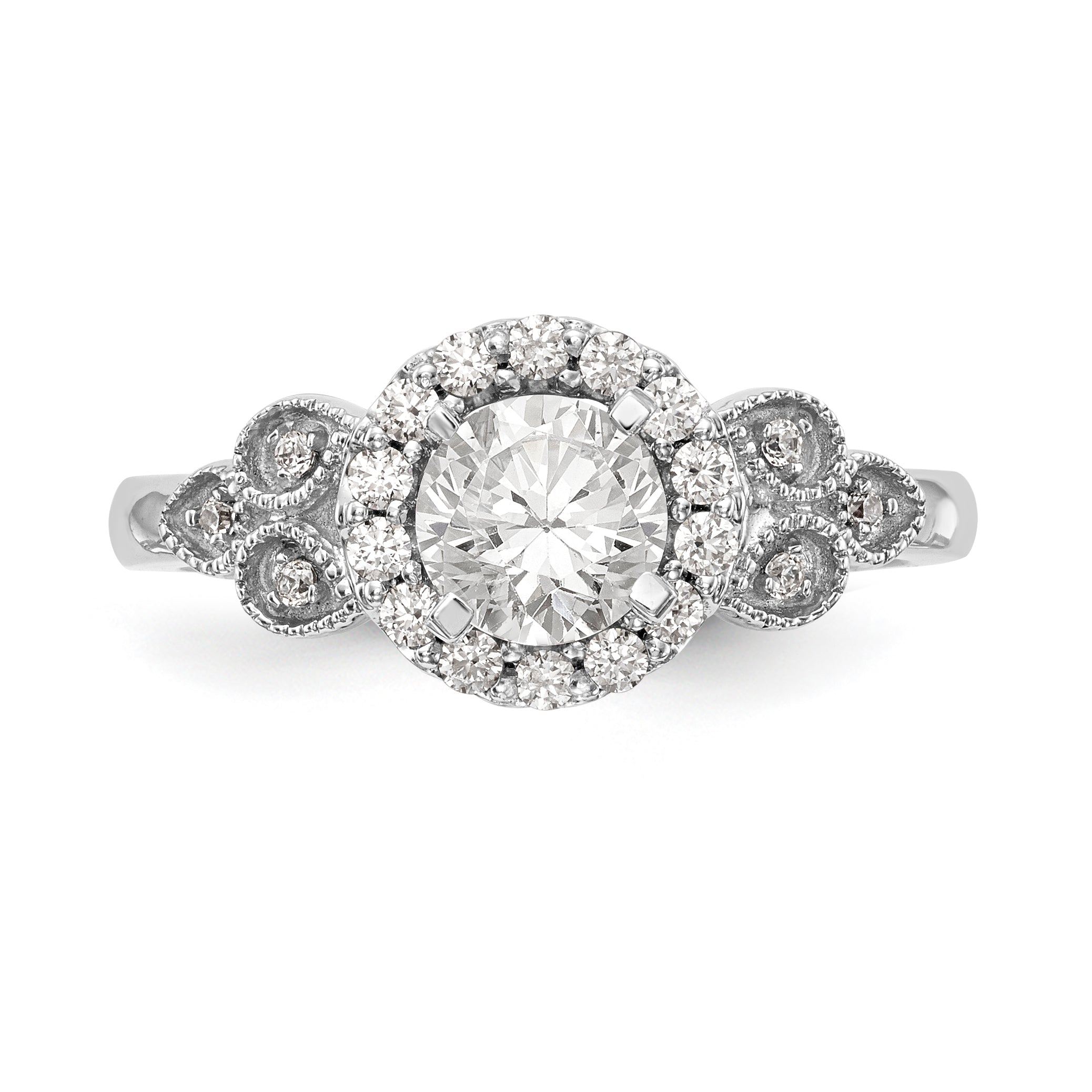 14K White Gold Round Simulated Diamond Halo Engagement Ring