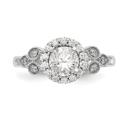 14K White Gold Round Simulated Diamond Halo Engagement Ring