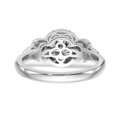 14K White Gold Round Simulated Diamond Halo Engagement Ring