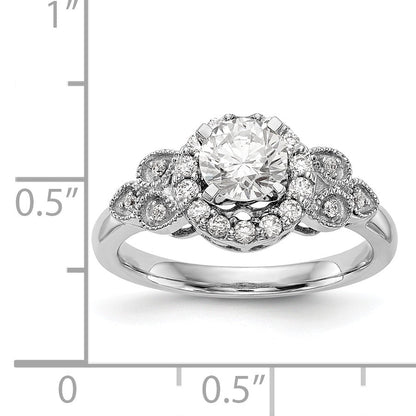 14K White Gold Round Simulated Diamond Halo Engagement Ring