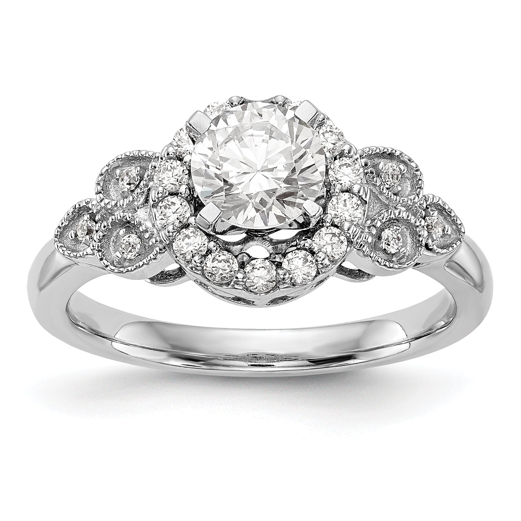 14K White Gold Round Simulated Diamond Halo Engagement Ring