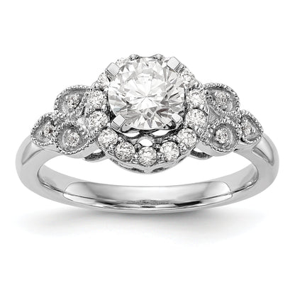 14K White Gold Round Simulated Diamond Halo Engagement Ring