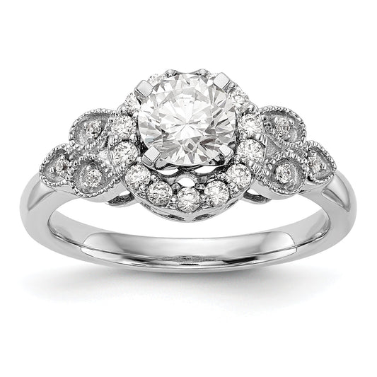 14K White Gold Round Simulated Diamond Halo Engagement Ring