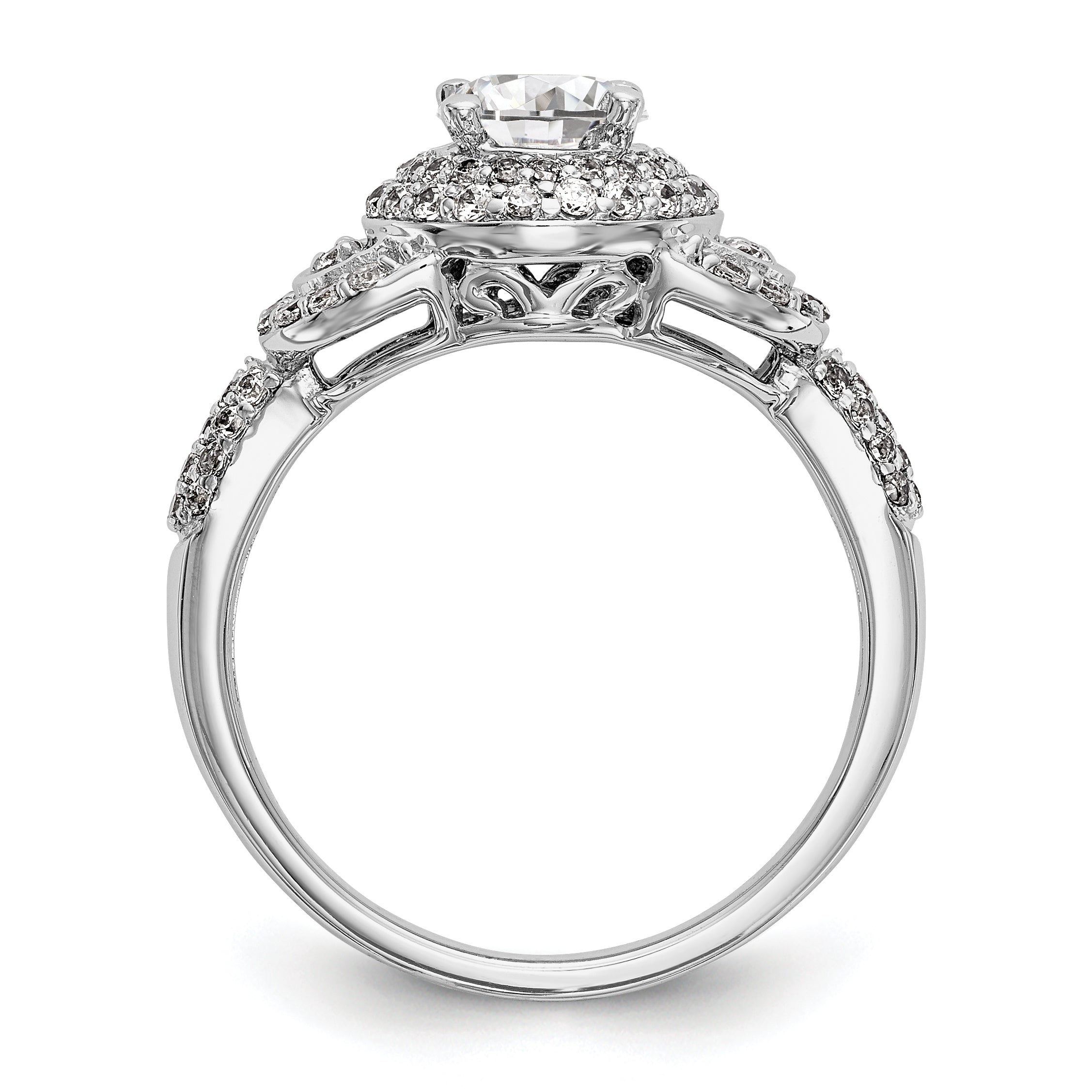 14K White Gold Round Simulated Diamond Halo Engagement Ring