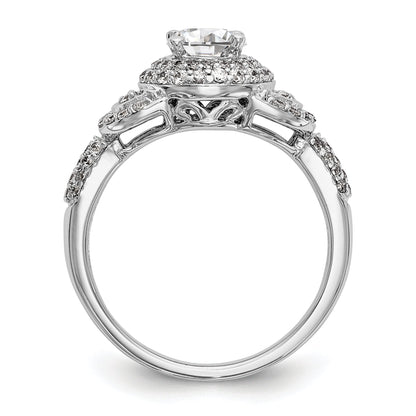 14K White Gold Round Simulated Diamond Halo Engagement Ring