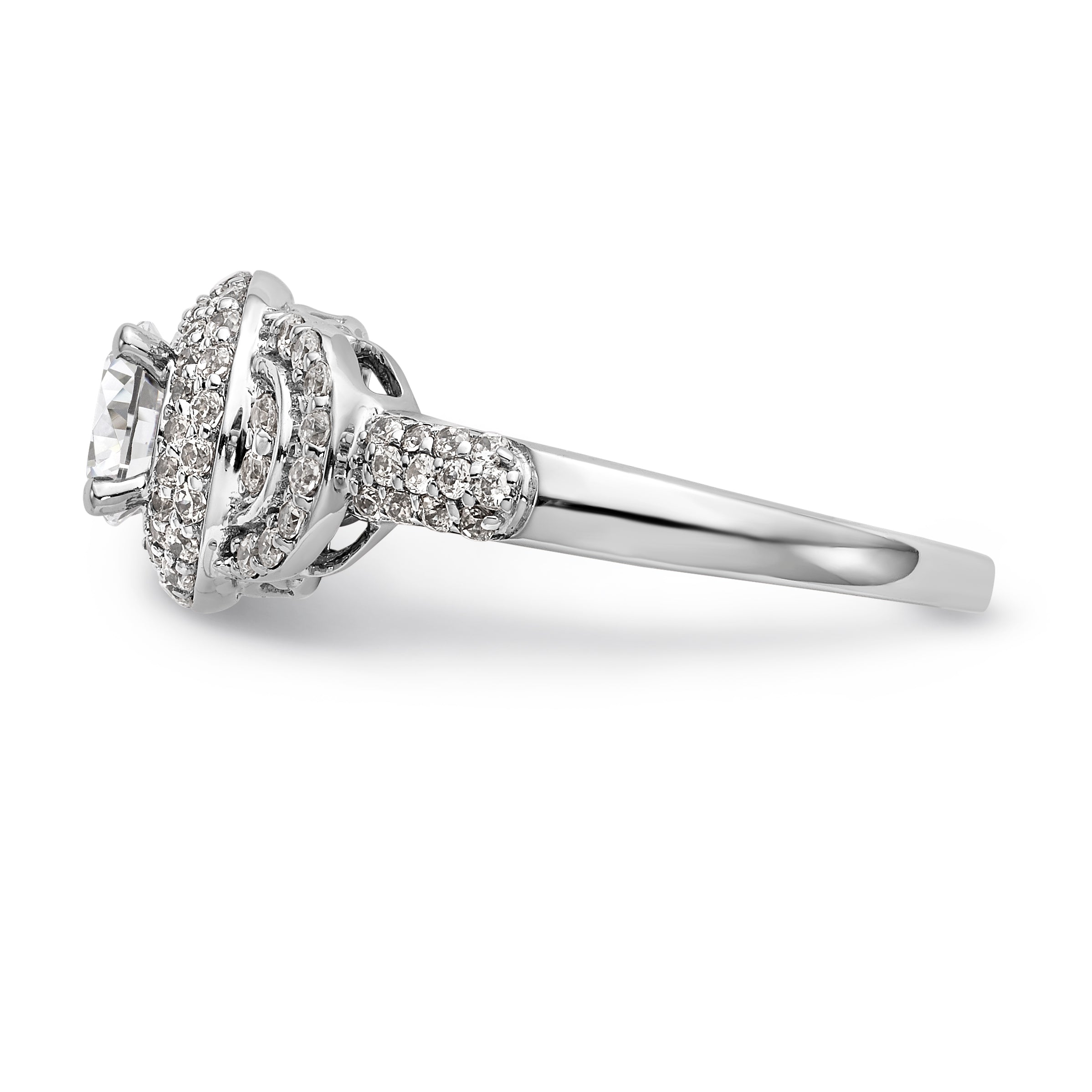 14K White Gold Round Simulated Diamond Halo Engagement Ring