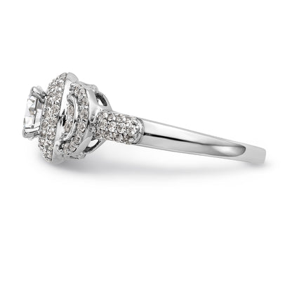 14K White Gold Round Simulated Diamond Halo Engagement Ring