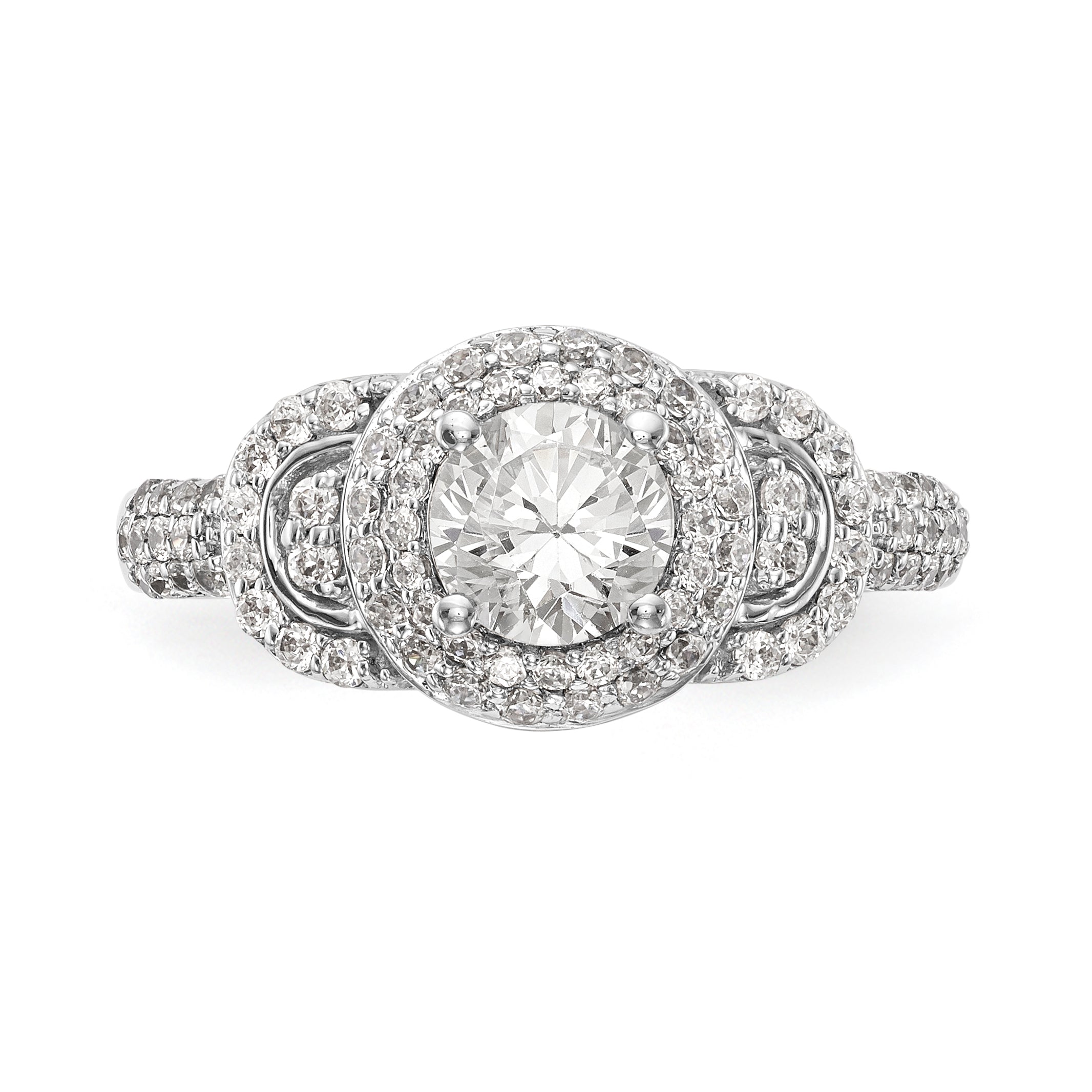 14K White Gold Round Simulated Diamond Halo Engagement Ring