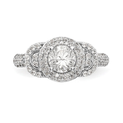 14K White Gold Round Simulated Diamond Halo Engagement Ring