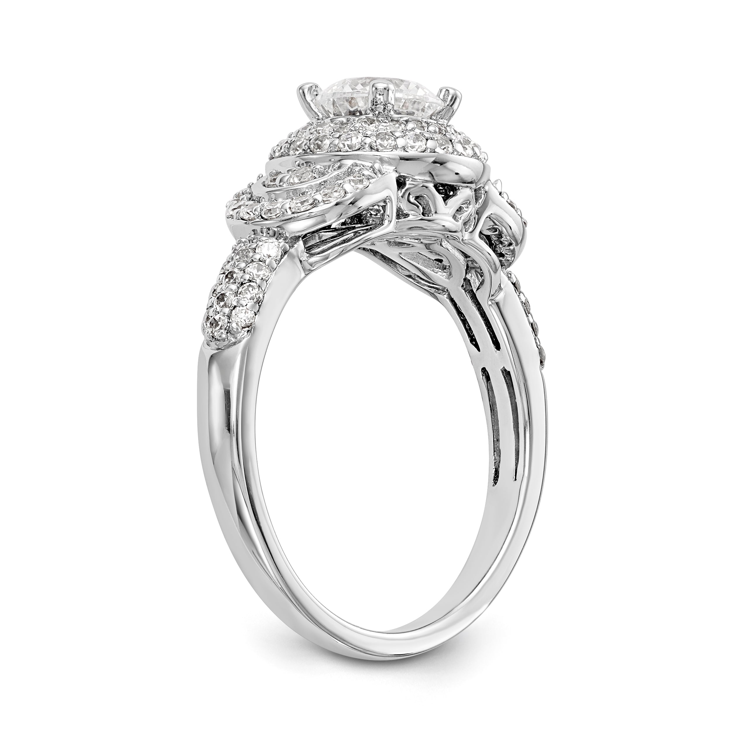14K White Gold Round Simulated Diamond Halo Engagement Ring