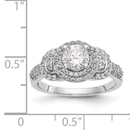 14K White Gold Round Simulated Diamond Halo Engagement Ring