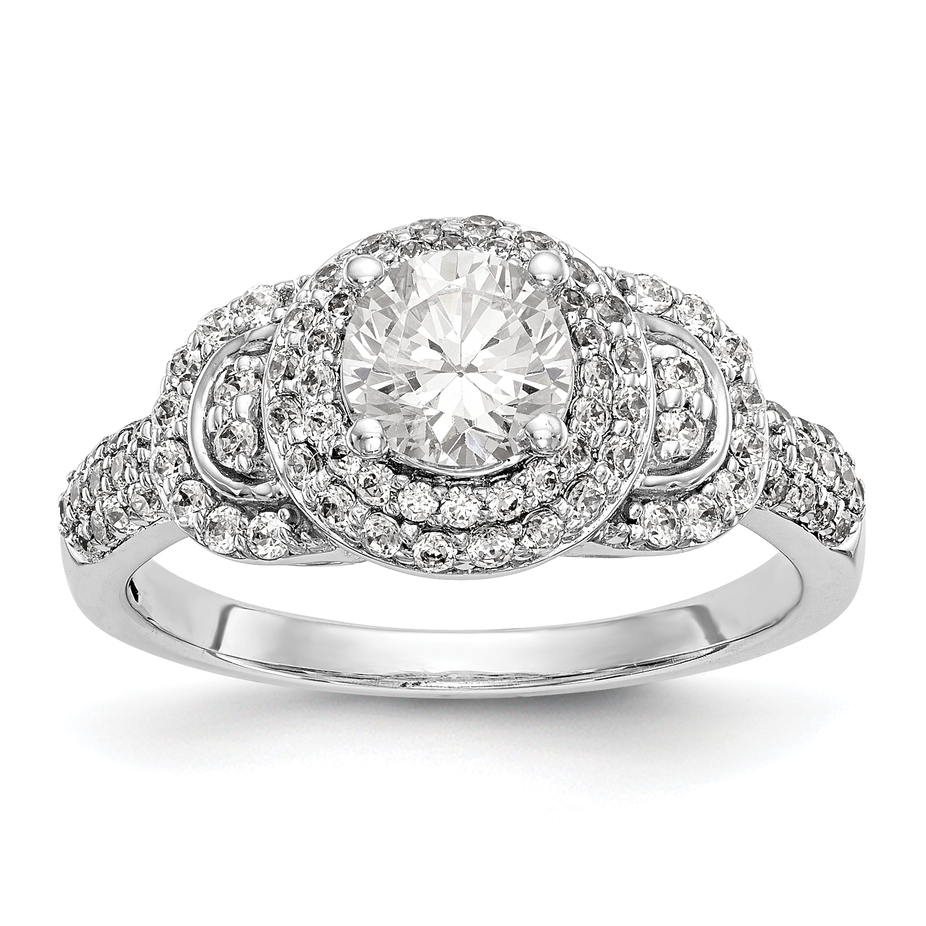 14K White Gold Round Simulated Diamond Halo Engagement Ring