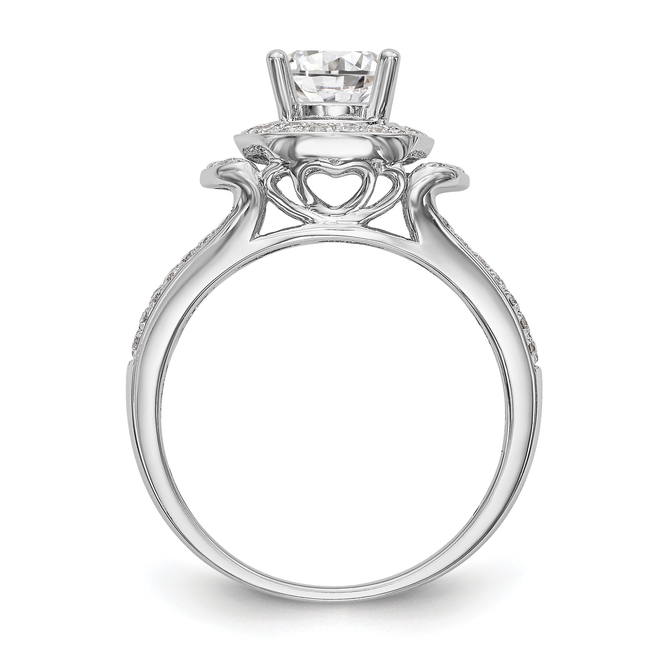 14K White Gold Round Simulated Diamond Halo Engagement Ring