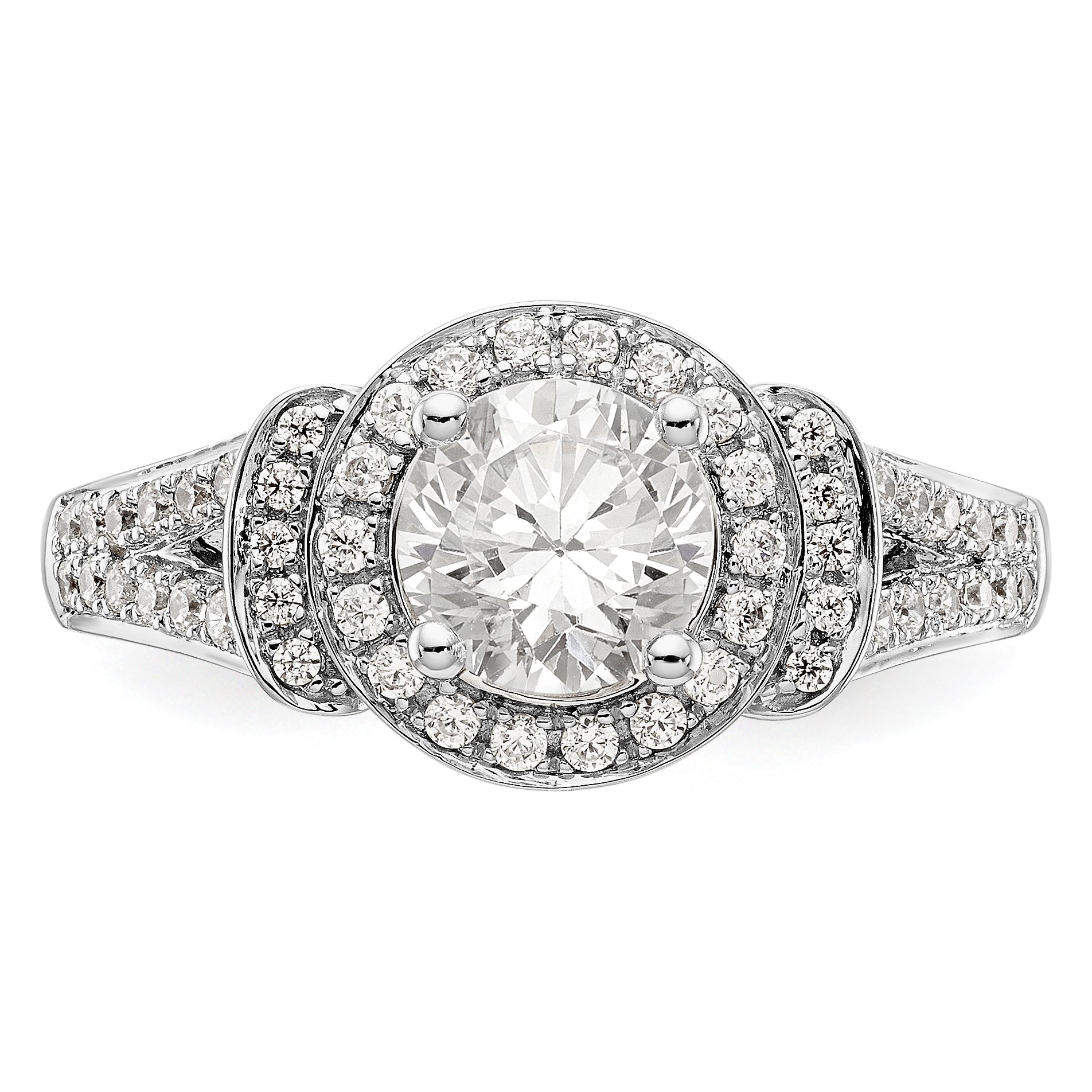 14K White Gold Round Simulated Diamond Halo Engagement Ring