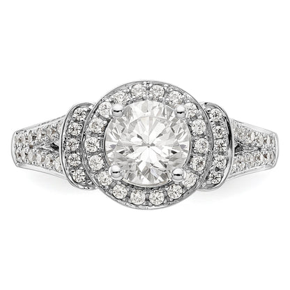 14K White Gold Round Simulated Diamond Halo Engagement Ring