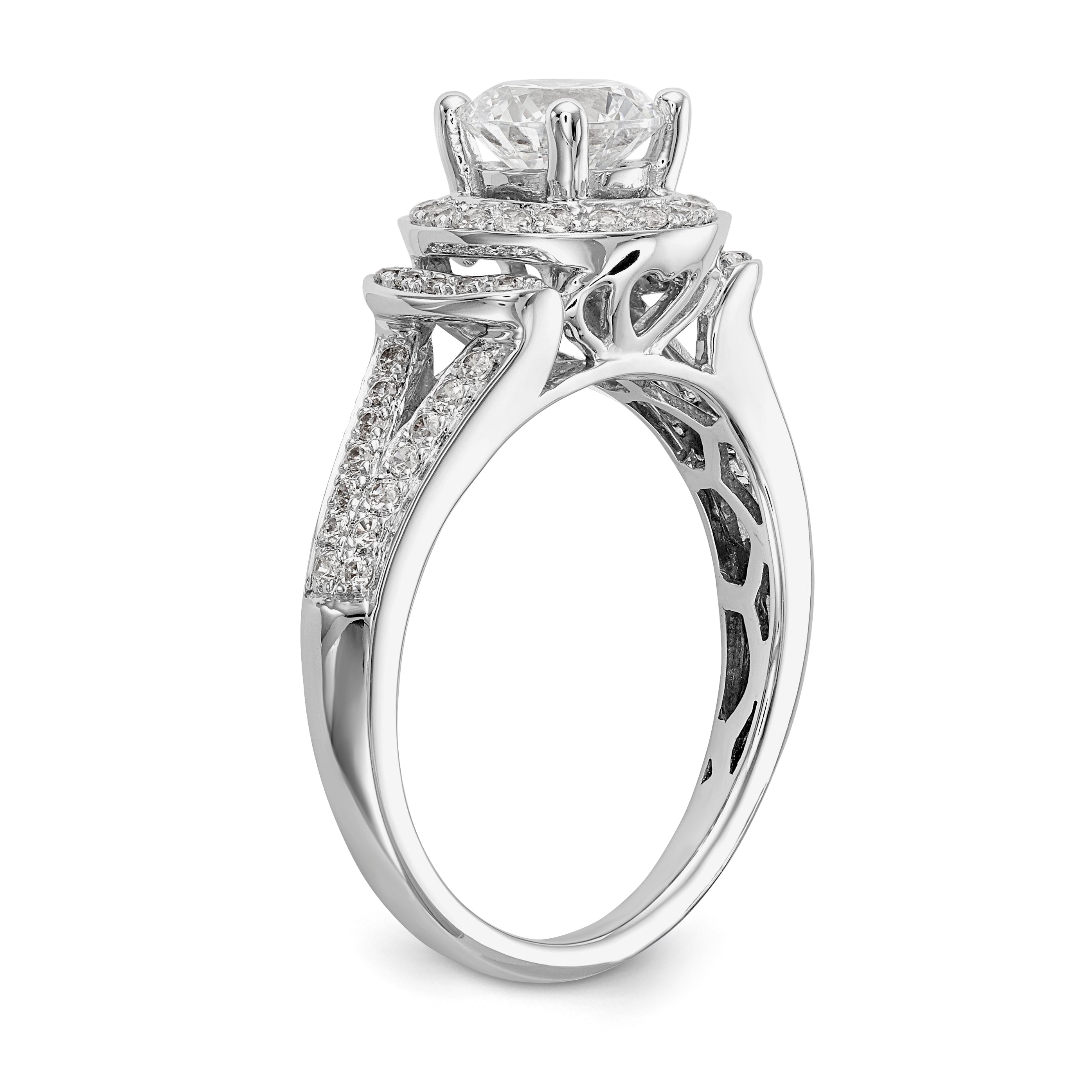 14K White Gold Round Simulated Diamond Halo Engagement Ring
