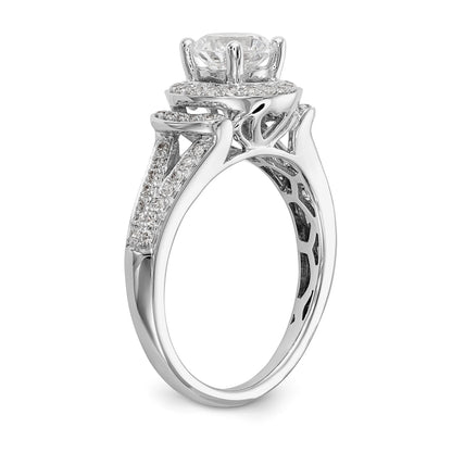 14K White Gold Round Simulated Diamond Halo Engagement Ring