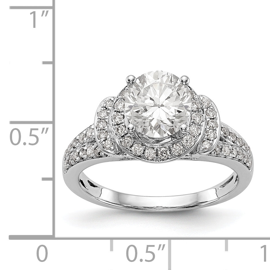 14K White Gold Round Simulated Diamond Halo Engagement Ring