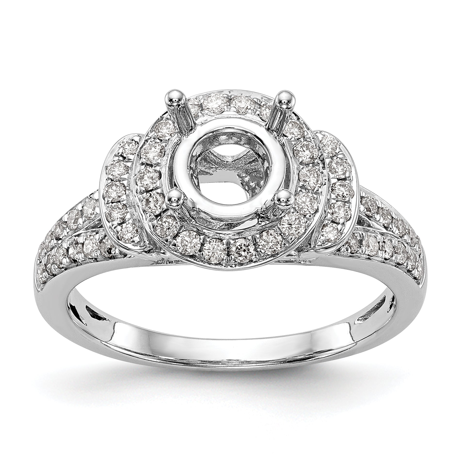 14K White Gold Round Simulated Diamond Halo Engagement Ring