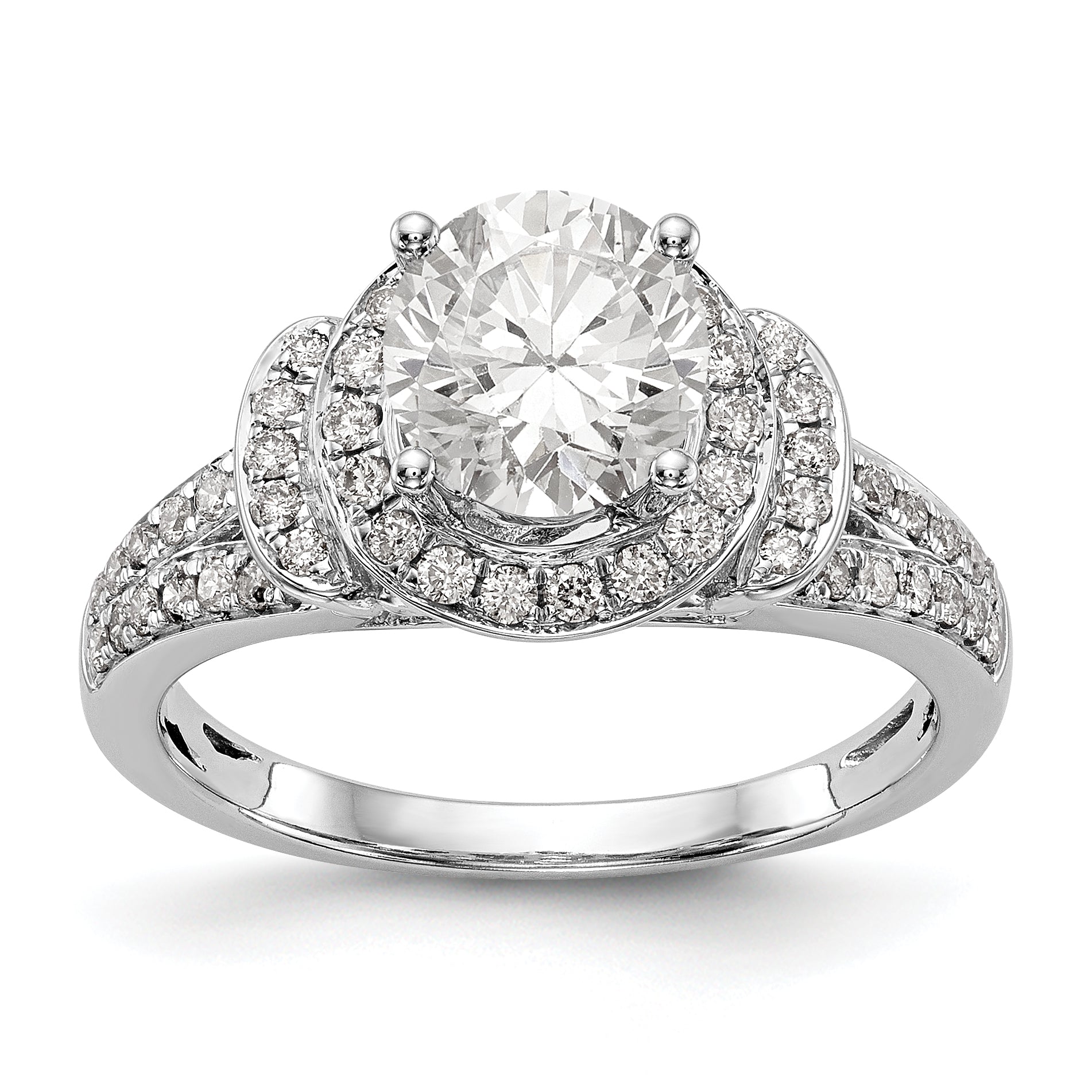 14K White Gold Round Simulated Diamond Halo Engagement Ring