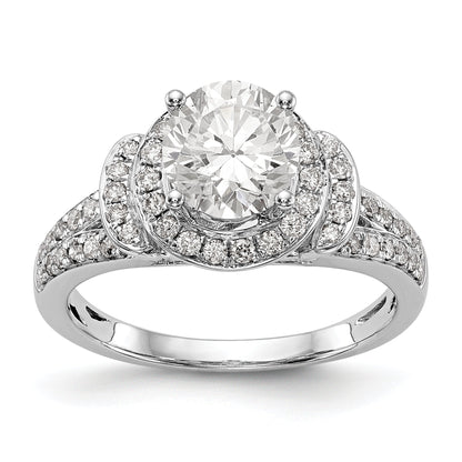 14K White Gold Round Simulated Diamond Halo Engagement Ring