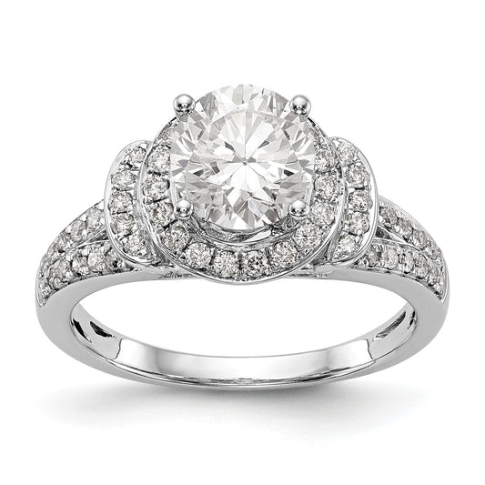 14K White Gold Round Simulated Diamond Halo Engagement Ring