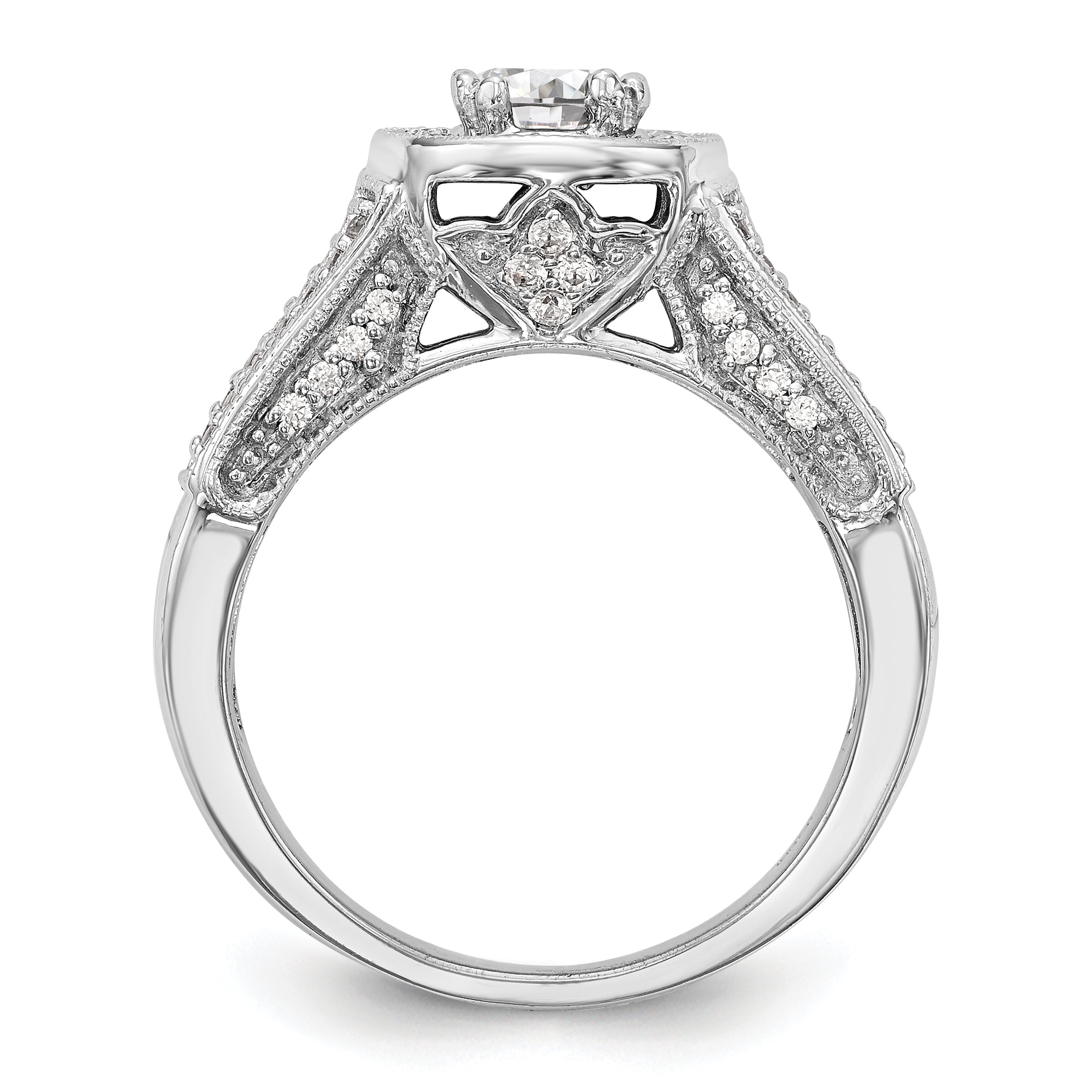 14K White Gold Round Simulated Diamond Halo Engagement Ring