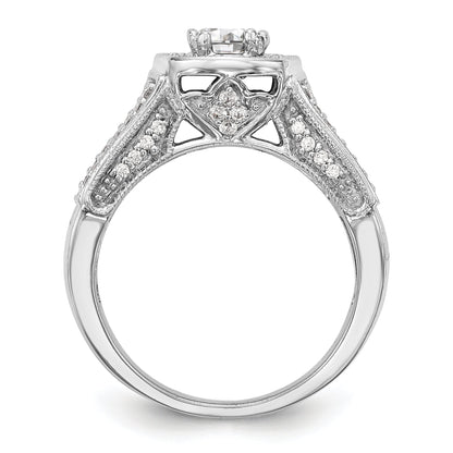 14K White Gold Round Simulated Diamond Halo Engagement Ring
