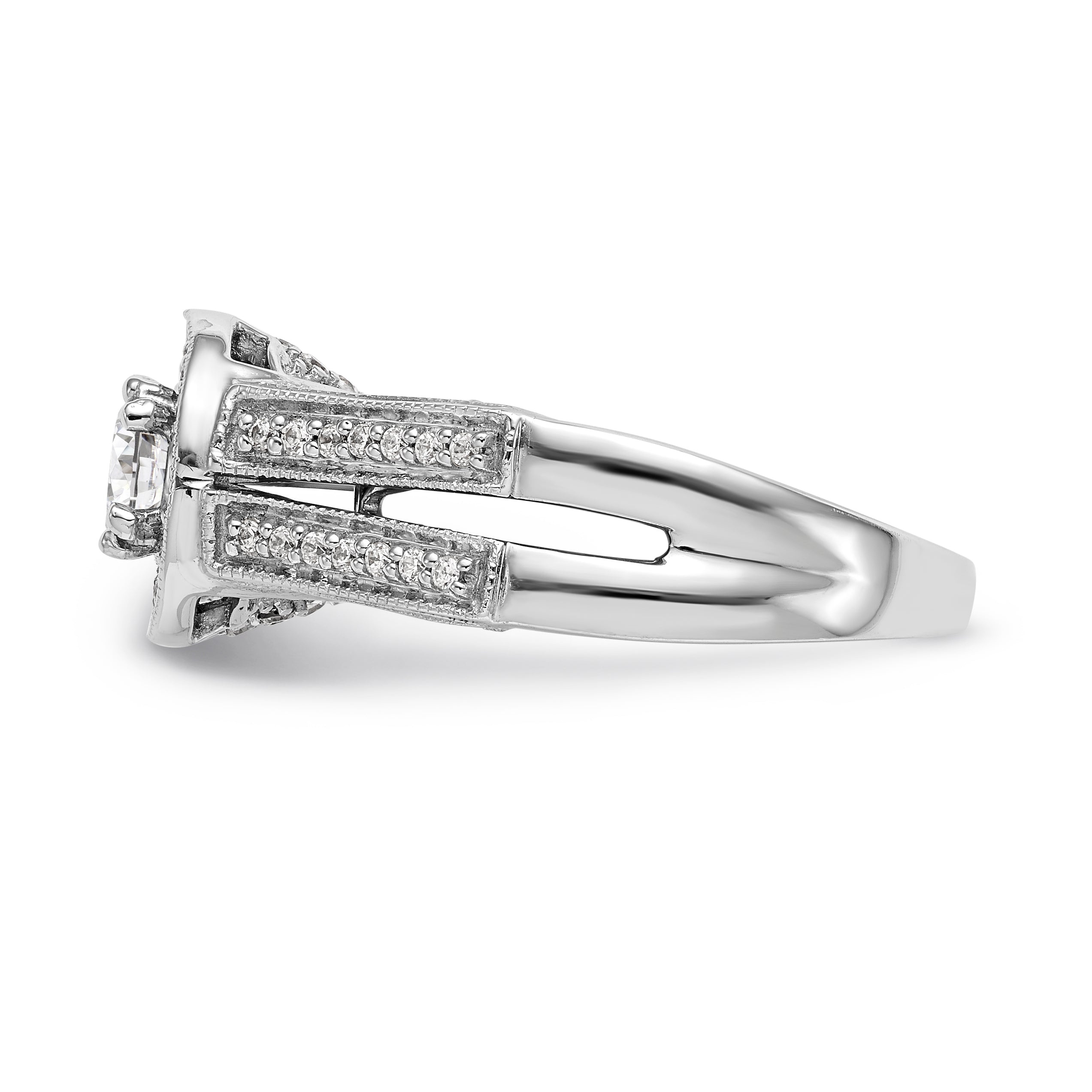 14K White Gold Round Simulated Diamond Halo Engagement Ring