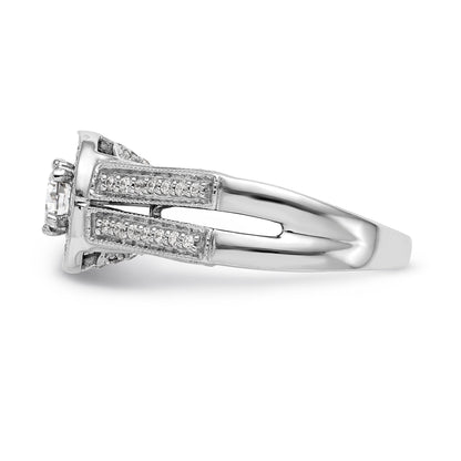 14K White Gold Round Simulated Diamond Halo Engagement Ring