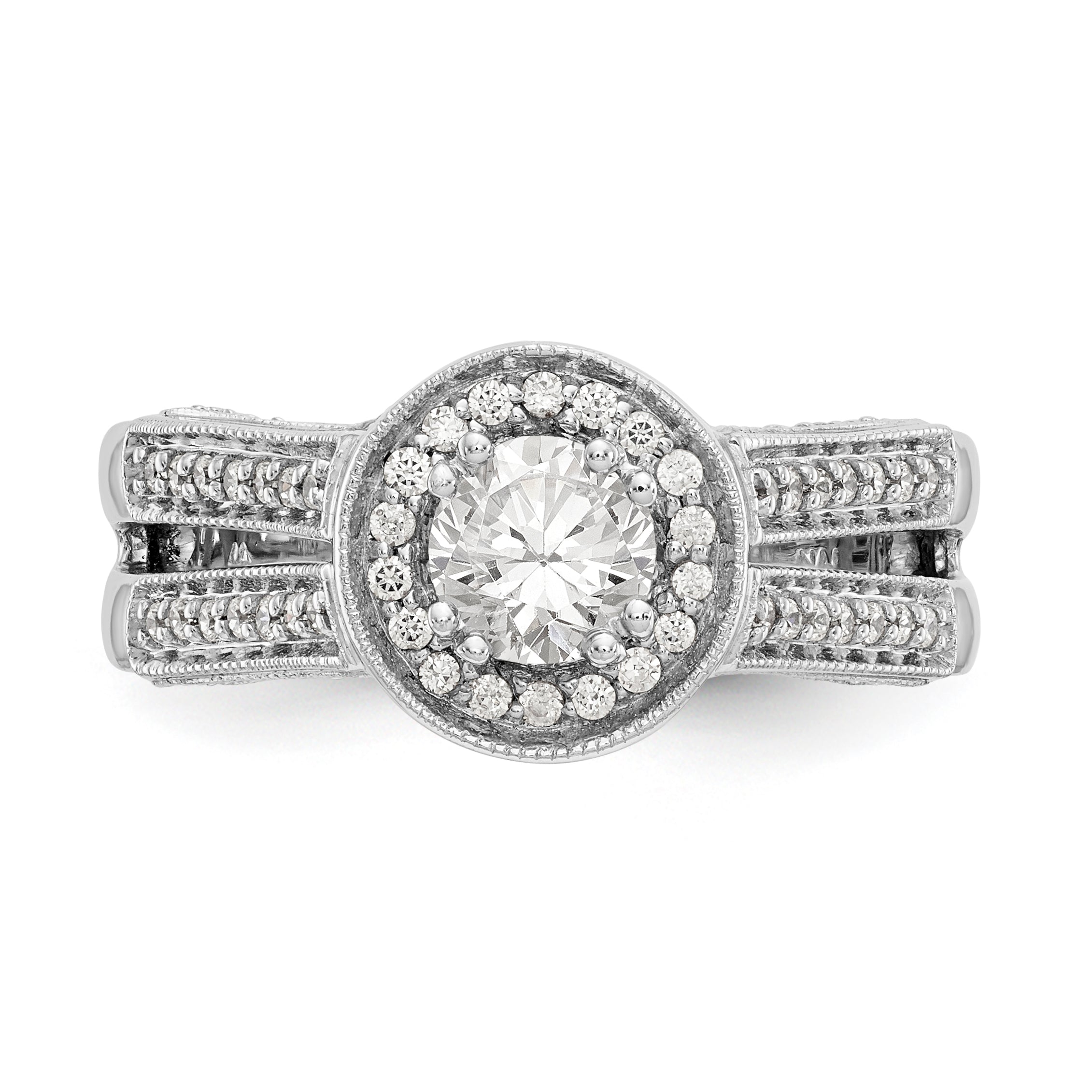 14K White Gold Round Simulated Diamond Halo Engagement Ring