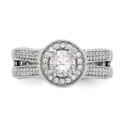 14K White Gold Round Simulated Diamond Halo Engagement Ring