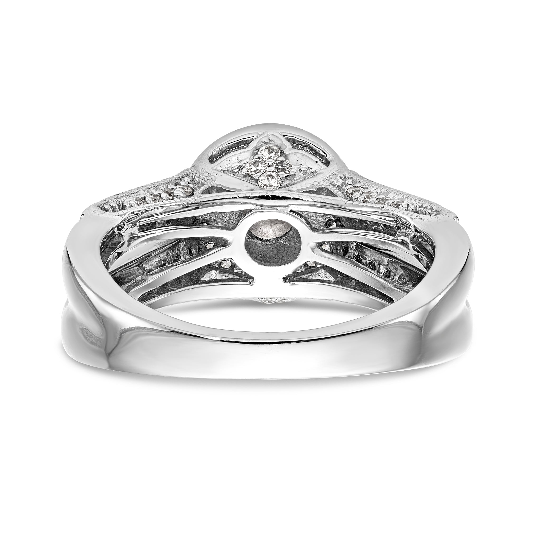 14K White Gold Round Simulated Diamond Halo Engagement Ring