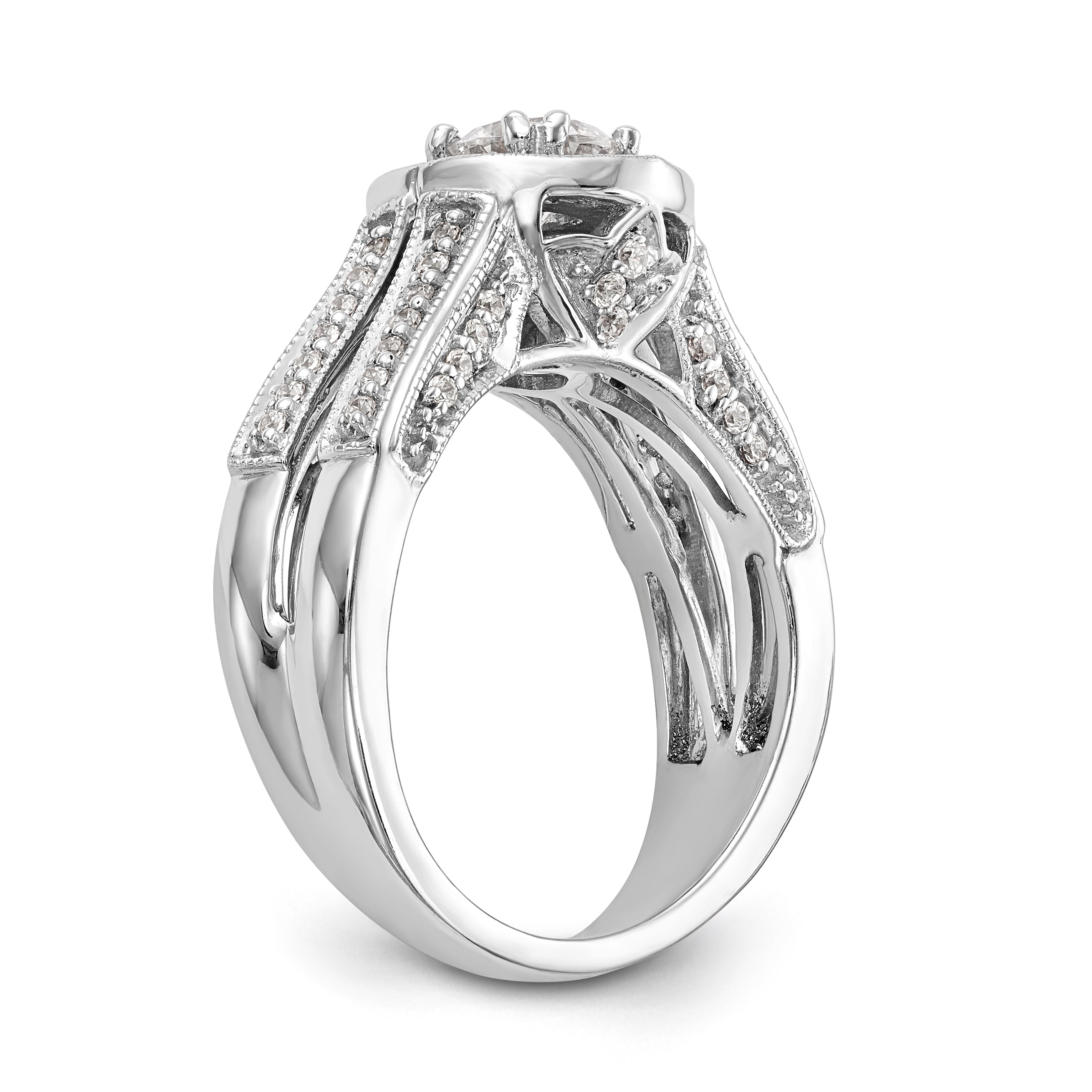 14K White Gold Round Simulated Diamond Halo Engagement Ring