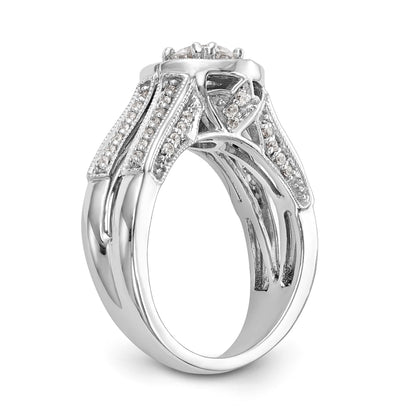 14K White Gold Round Simulated Diamond Halo Engagement Ring