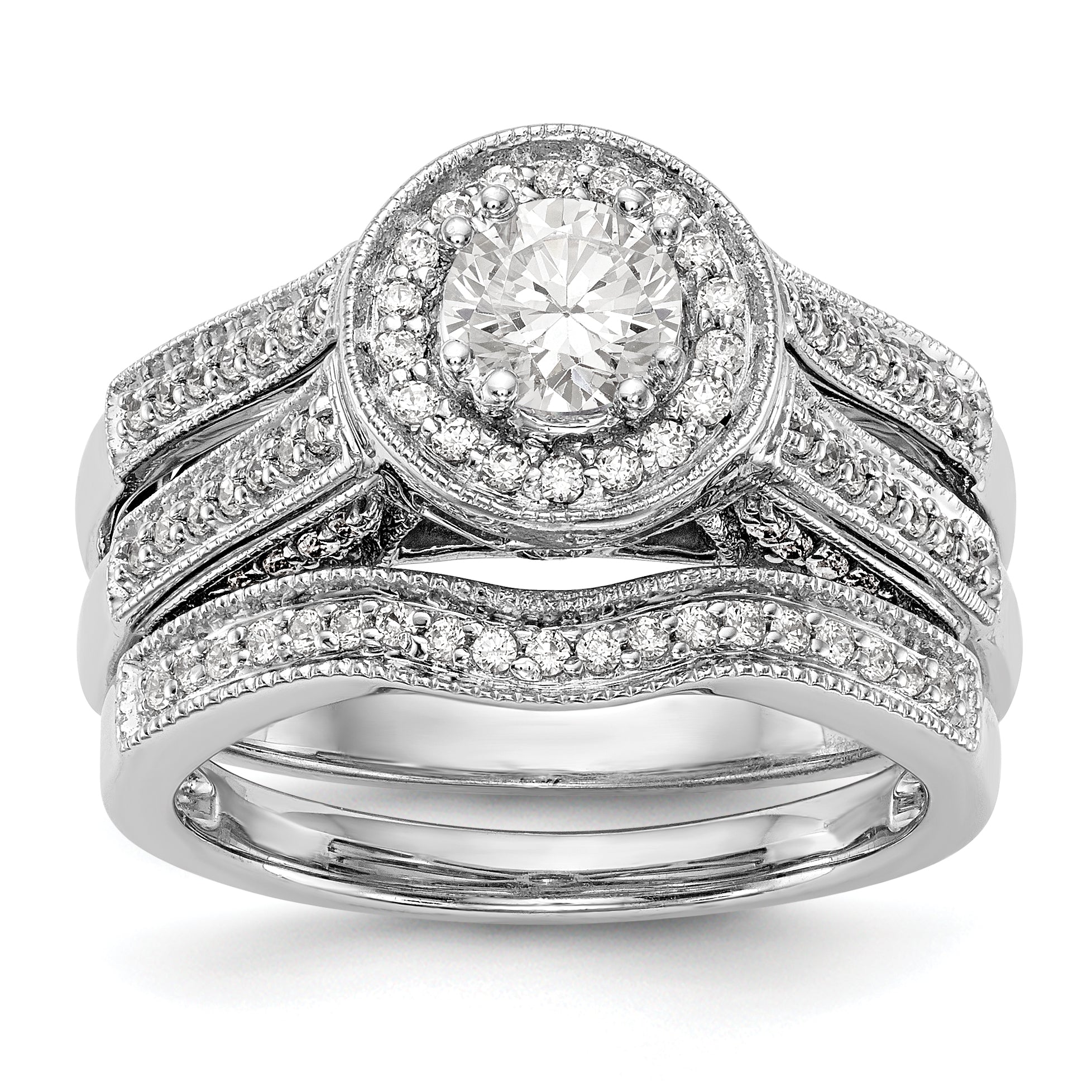 14K White Gold Round Simulated Diamond Halo Engagement Ring